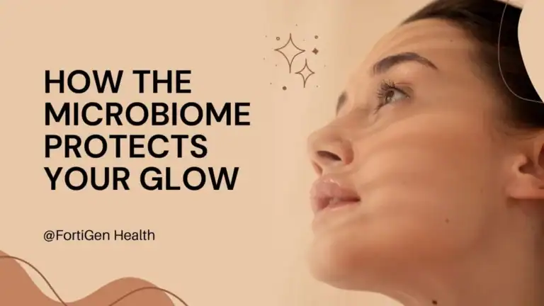 Healthy skin microbiome supporting a strong barrier — illustration showing natural bacteria protecting glowing skin