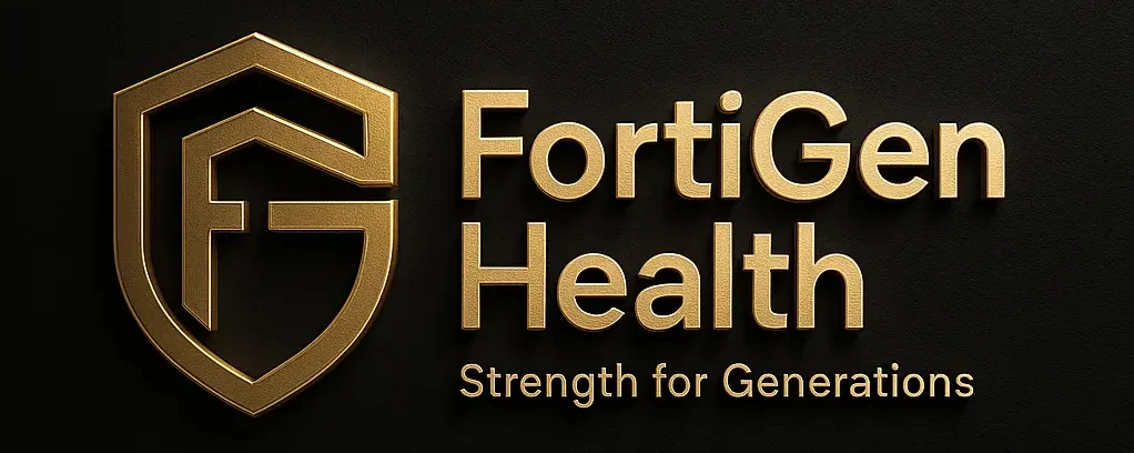 FortiGen Health official black and gold logo representing the brand’s premium identity.